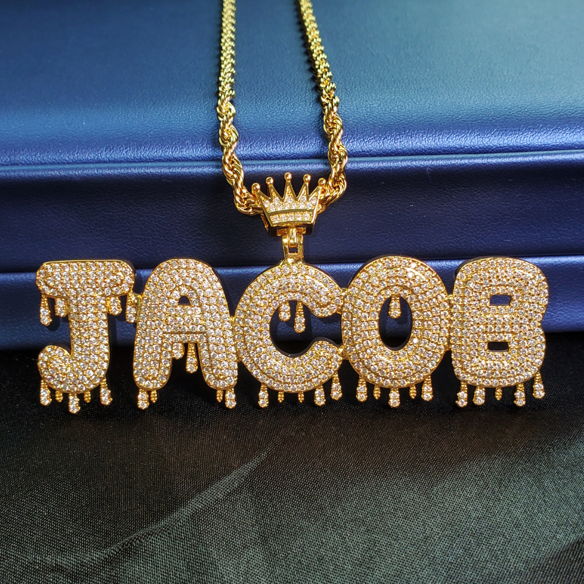 Street Fashion Necklace - Grandbling Crowned Drip Letter Customized Name