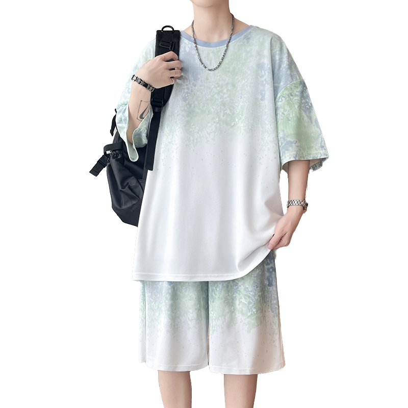 Street Fashion In China - 【Top 5-Point Pants】Men's T-Shirt Set New