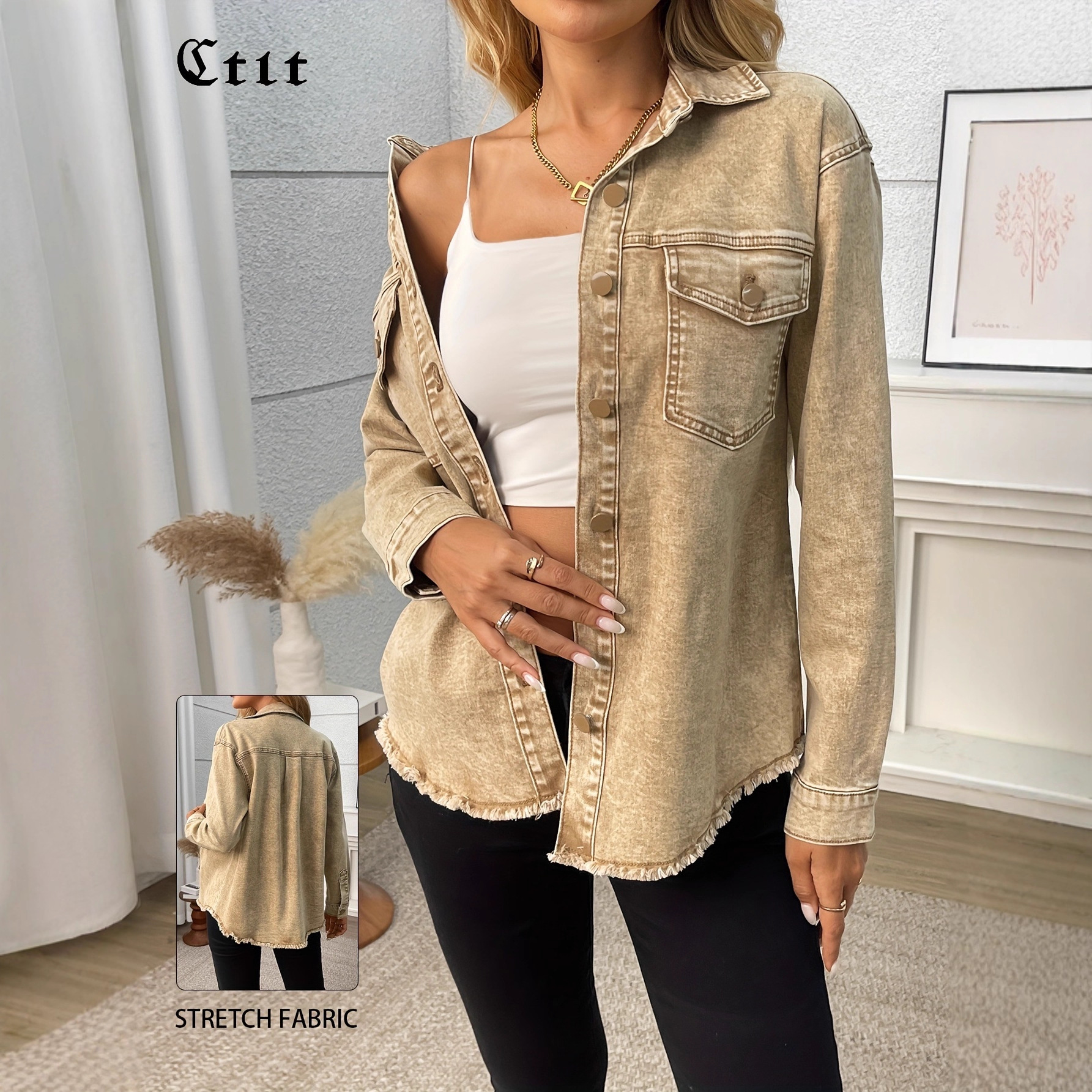 Washed Denim Shirt Jacket Wome - Street Fashion In Chinese avaliação e preço