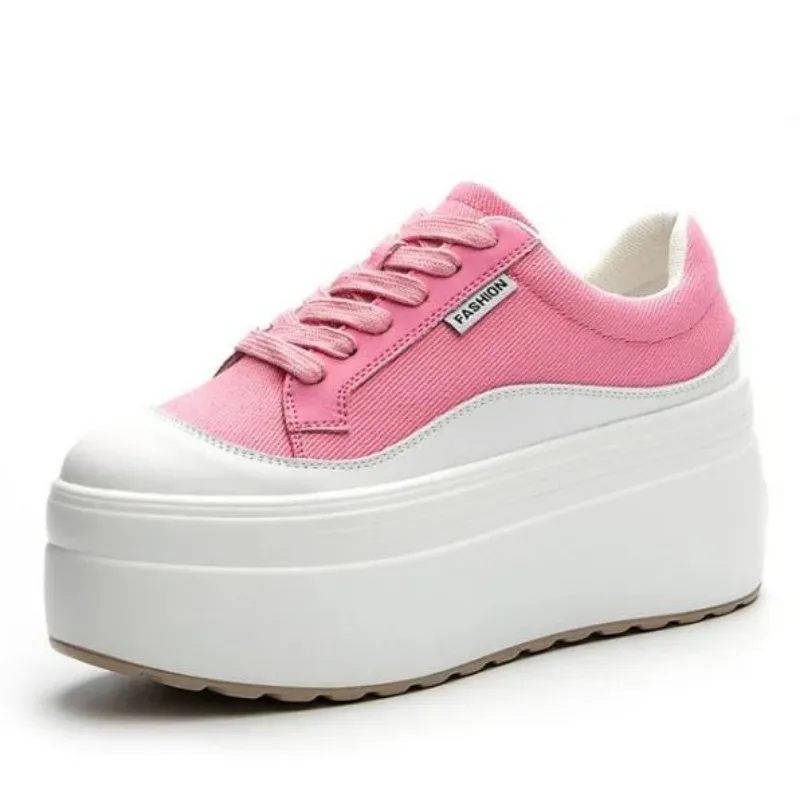 8cm New Canvas Genuine Leather - Street Fashion Ladies avaliação e preço