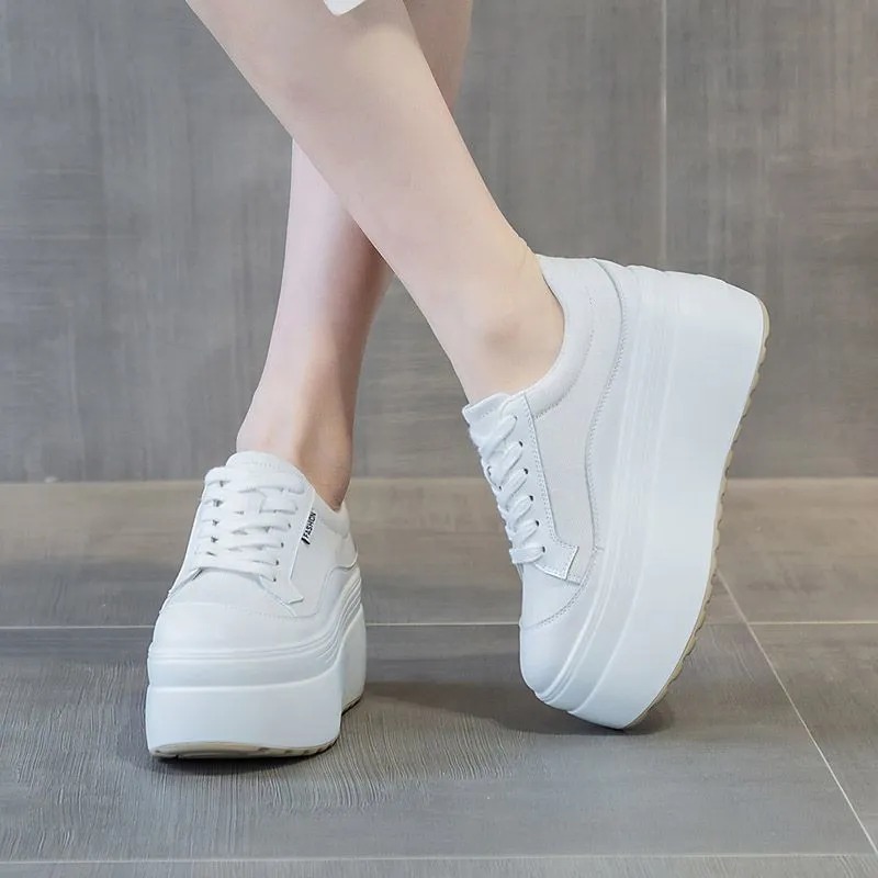 8cm New Canvas Genuine Leather - Street Fashion Ladies avaliação e preço