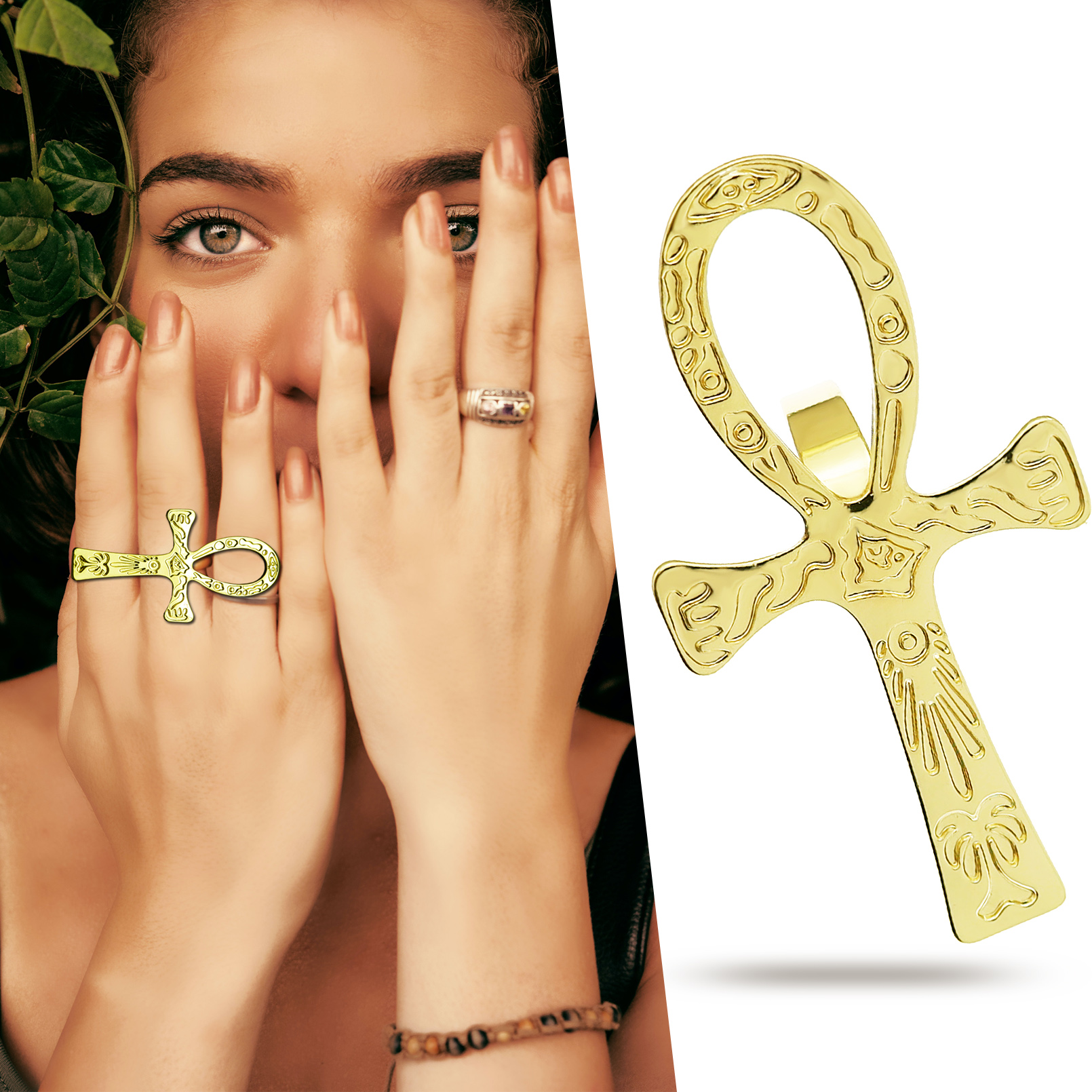 Black Ankh Cross Ring Tribal E - Street Fashion Egypt avaliação e preço