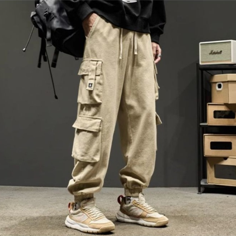 Khaki Male Trousers Biker Low  - Street Fashion Harajuku avaliação e preço