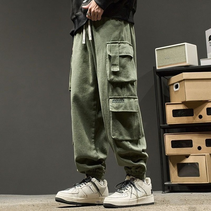 Khaki Male Trousers Biker Low  - Street Fashion Harajuku avaliação e preço