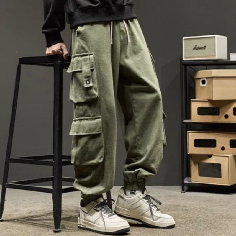 Khaki Male Trousers Biker Low  - Street Fashion Harajuku avaliação e preço