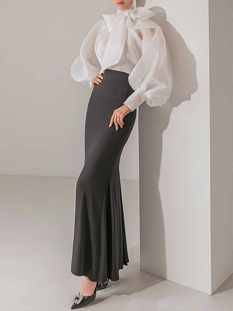 Women's Elegant Lantern Sleeve - Street Fashion Necklace avaliação e preço