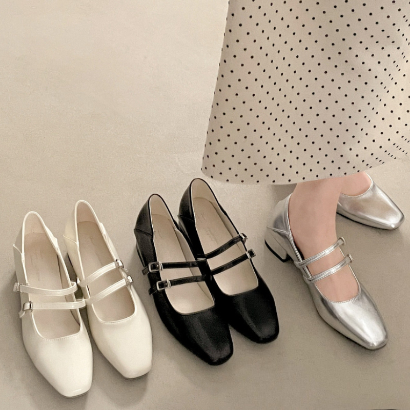 Square Toe Low Heel Women Silv - Street Fashion Ladies avaliação e preço