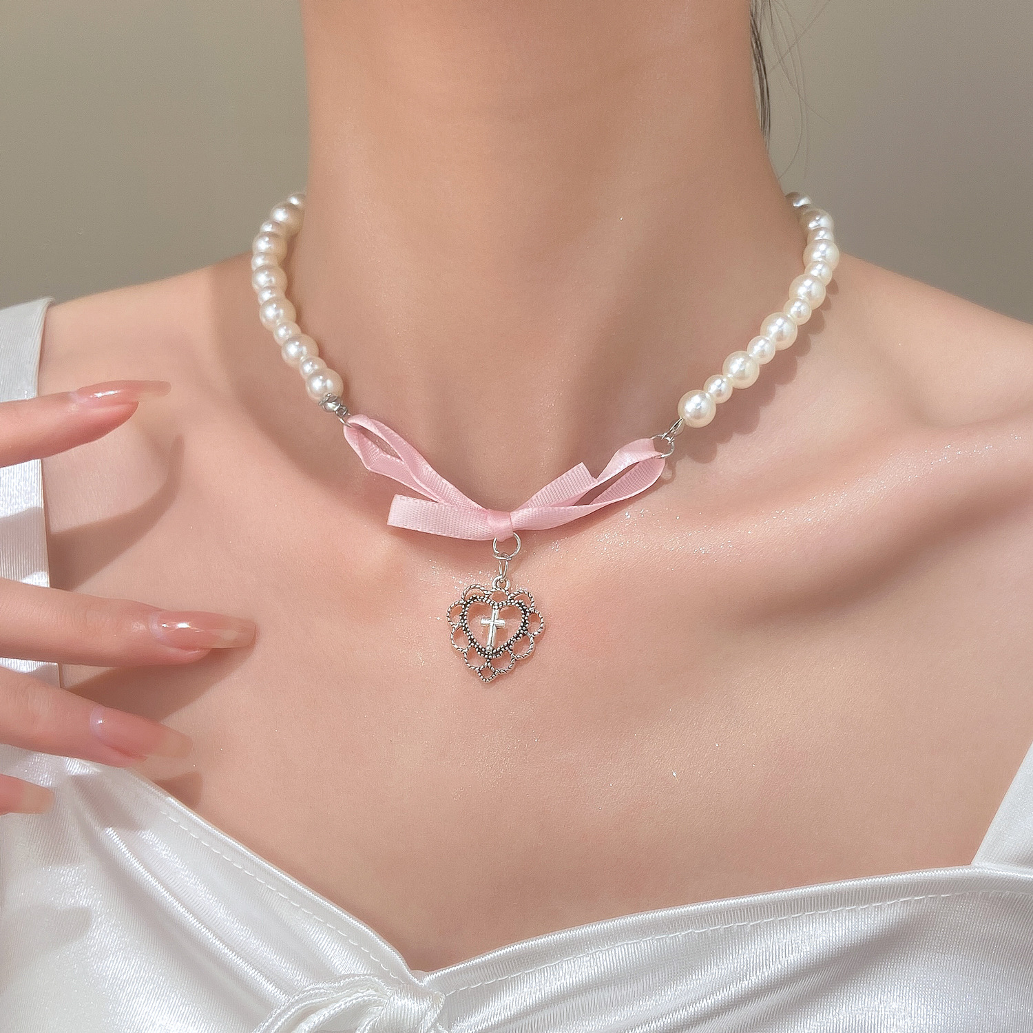 French Romantic Pink Bowknot H - Street Fashion Necklace avaliação e preço